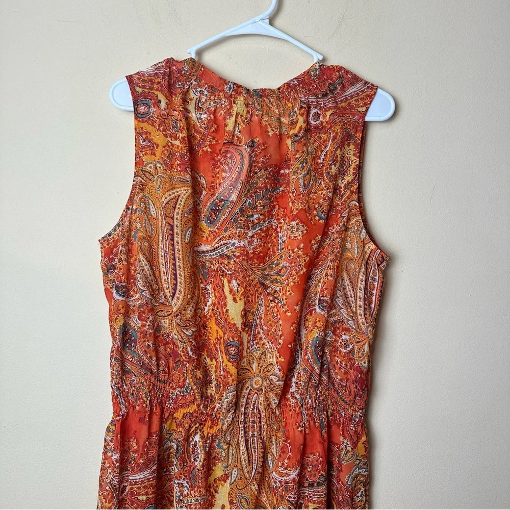 Lauren Ralph Lauren Split Neck Sheer Sleeveless Paisley Blouson Beach Dress 16 - Picture 6 of 11